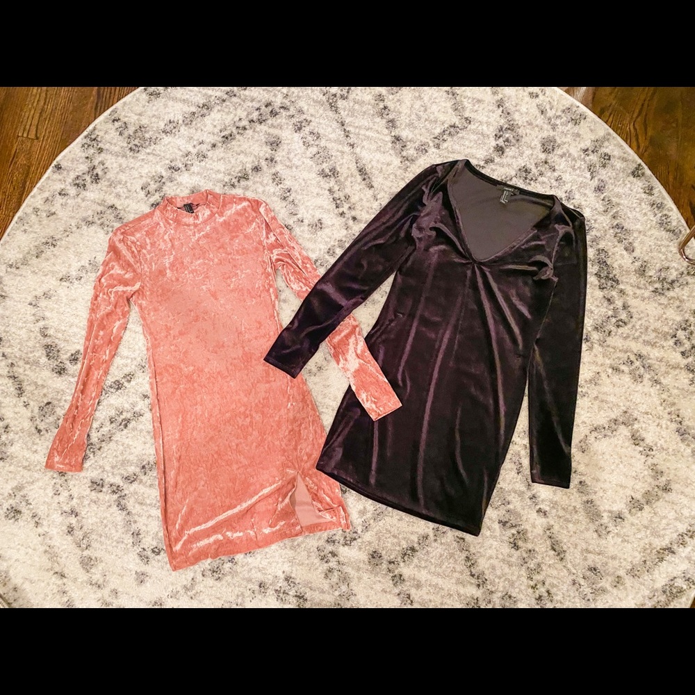 Bundle Forever 21 pink & black velvet mini dresses size small